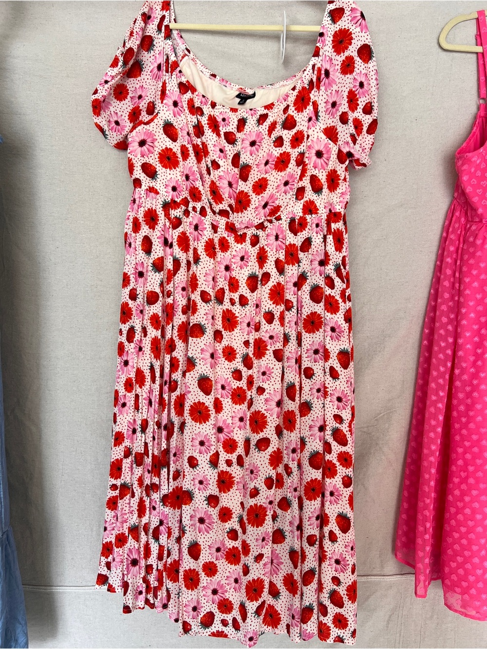 torrid Pink Dress with Red Floral & Strawberry Print